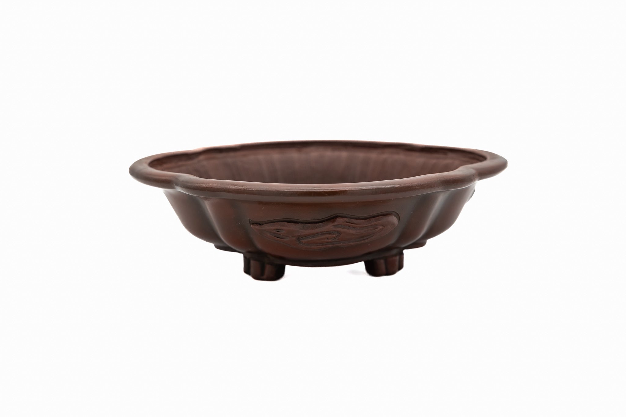 Vaso per bonsai medio non smaltato – Rotondo, con drago intagliato a mano, superficie liscia