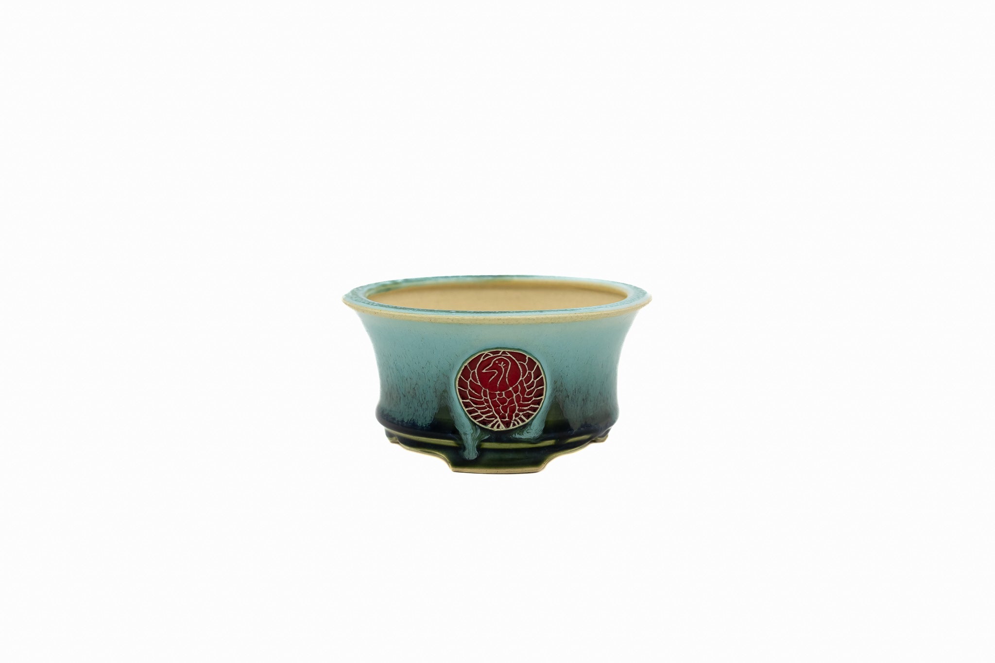 Piccolo vaso rotondo per bonsai – Smalto bianco, effetto colatura
