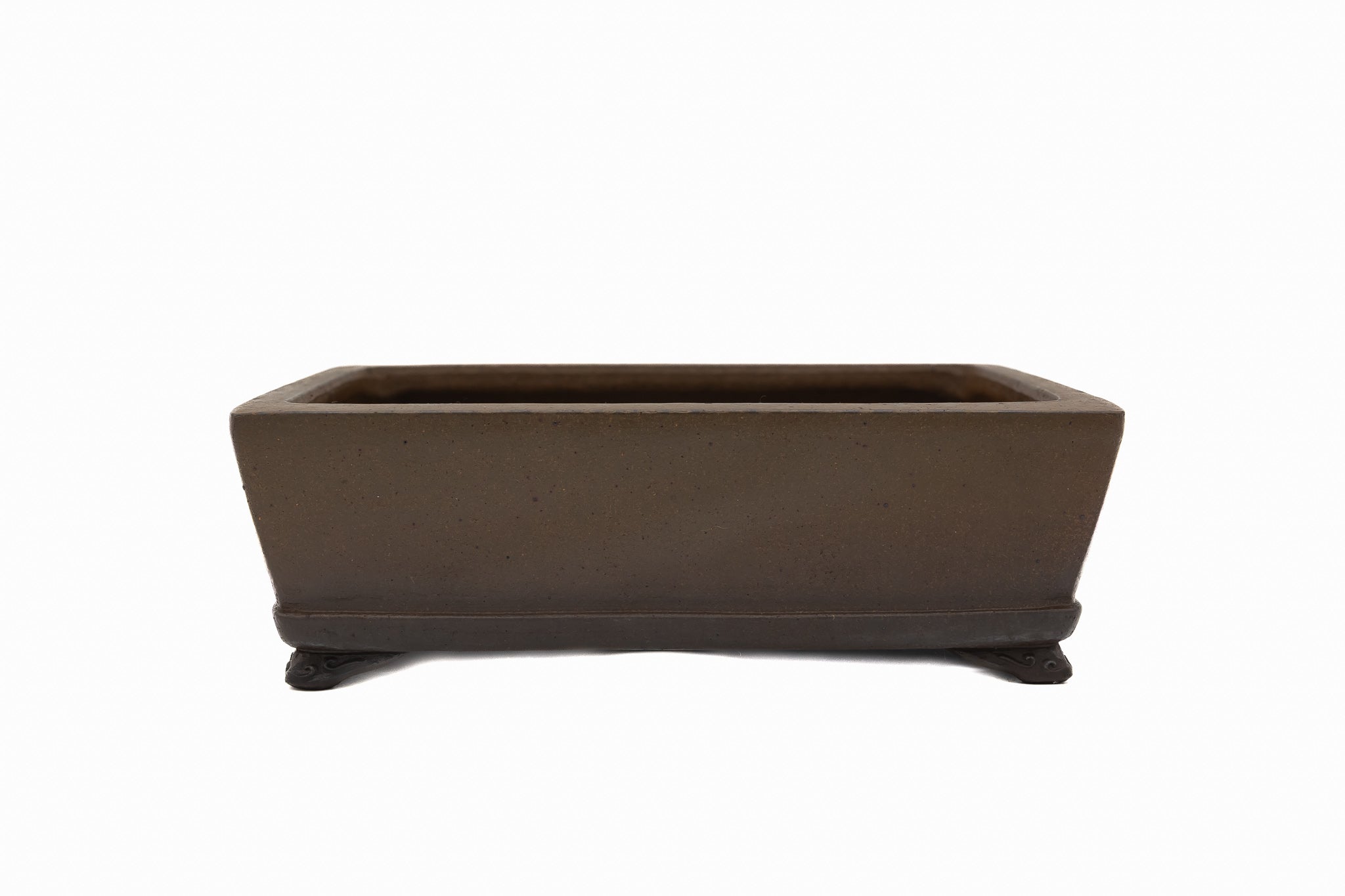 Grande vaso rettangolare per bonsai – Smaltato, con firma a chiodo, piedini a nuvola, bordo piatto rovesciato