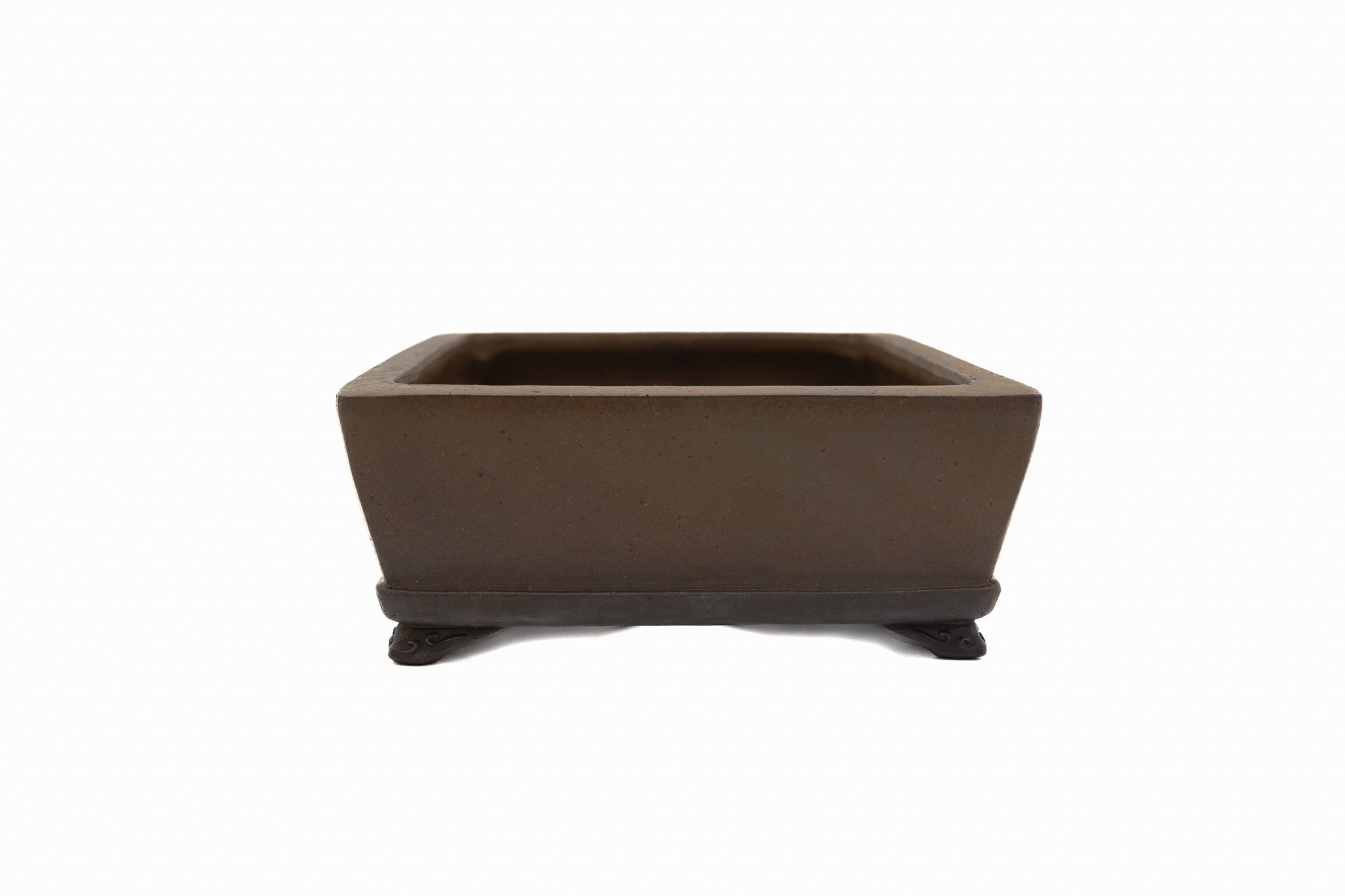 Grande vaso rettangolare per bonsai – Smaltato, con firma a chiodo, piedini a nuvola, bordo piatto rovesciato Grande vaso rettangolare per bonsai – Smaltato, con firma a chiodo, piedini a nuvola, bordo piatto rovesciato