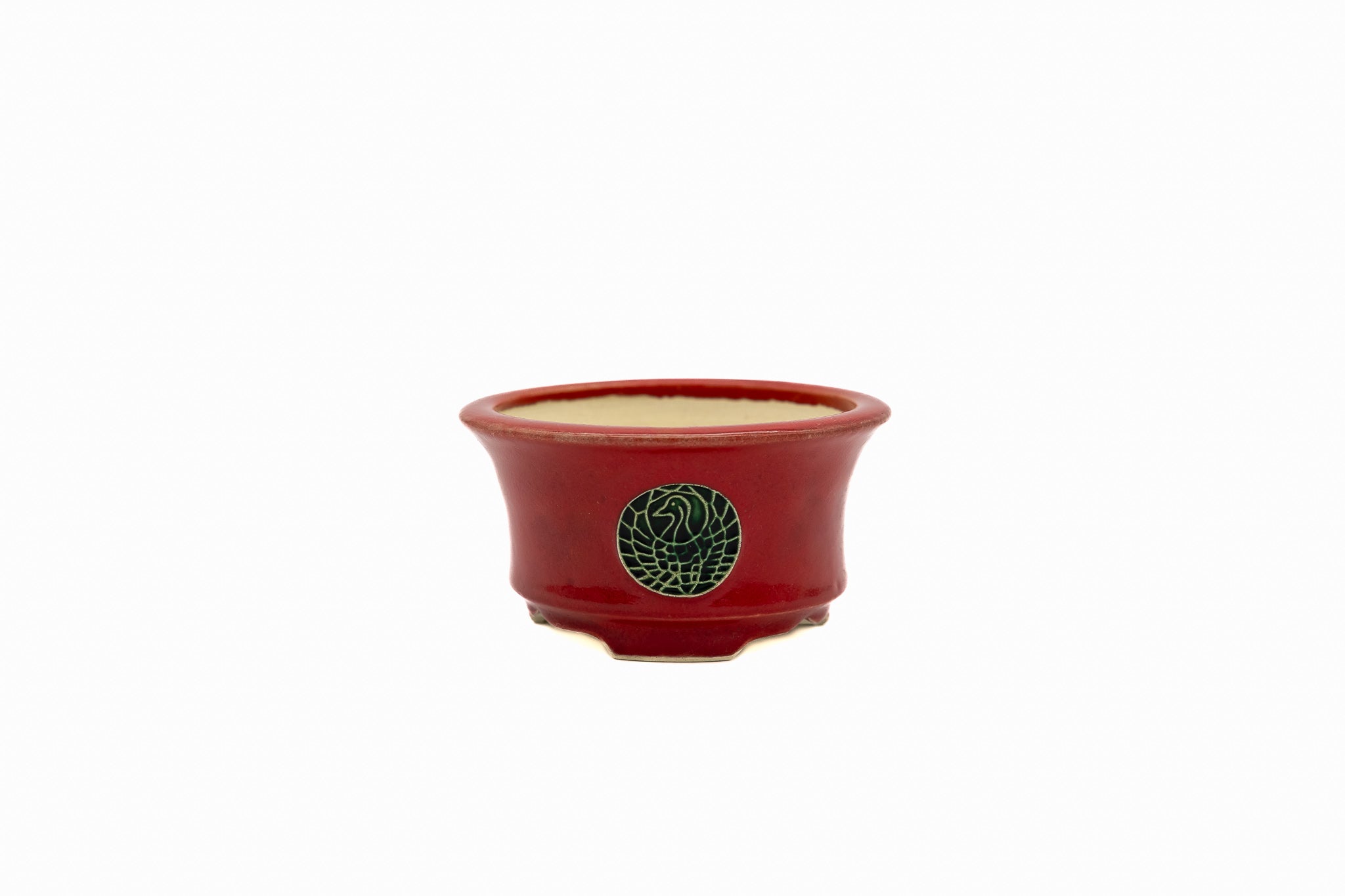 Piccolo vaso rotondo per bonsai – Smalto rosso, forma audace
